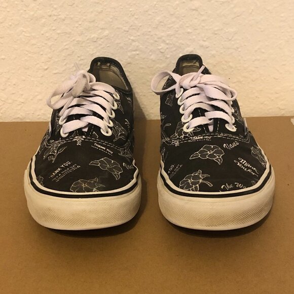 VANS OFF THE WALL Sneakers W8/M6.5 Black Thank You Floral Print Unisex - Picture 2 of 10
